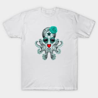 Blue Day of the Dead Sugar Skull Baby Octopus T-Shirt